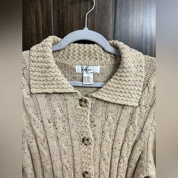 Cable Knit, Wool blend, Button-Up Cream Sweater-Size:S-KIKIT Brand - Picture 4 of 9